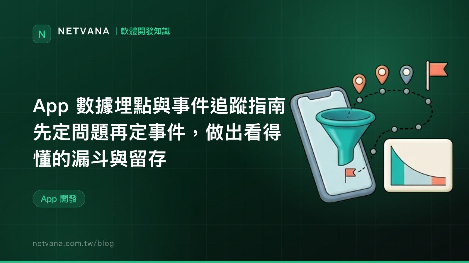 App 數據埋點與事件追蹤指南：先定問題再定事件，做出看得懂的漏斗與留存｜NETVANA 軟體開發知識文章封面