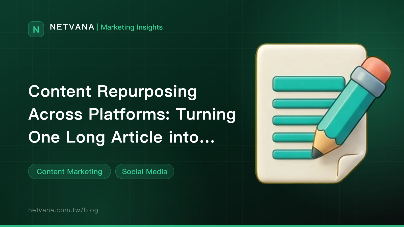 Content Repurposing Across Platforms: Turning One Long Article into Short Videos, Posts, and Newsletters | NETVANA Marketing Insights article cover