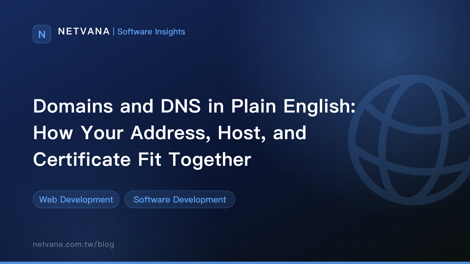 Domains and DNS in Plain English: How Your Address, Host, and Certificate Fit Together | NETVANA Software Insights article cover