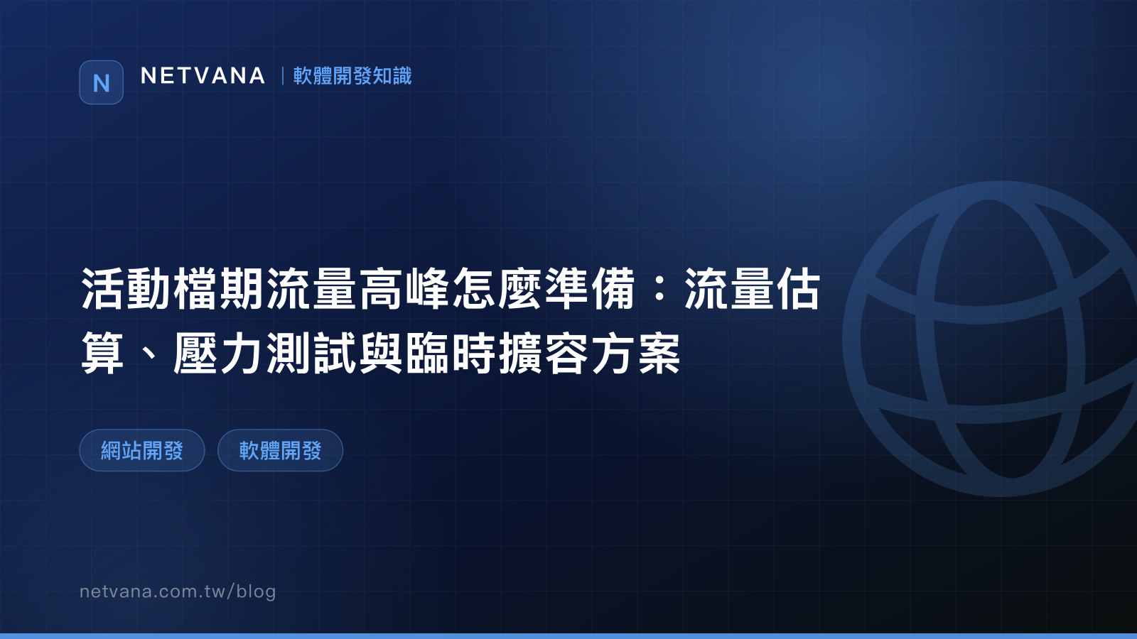 活動檔期流量高峰怎麼準備：流量估算、壓力測試與臨時擴容方案｜NETVANA 軟體開發知識文章封面
